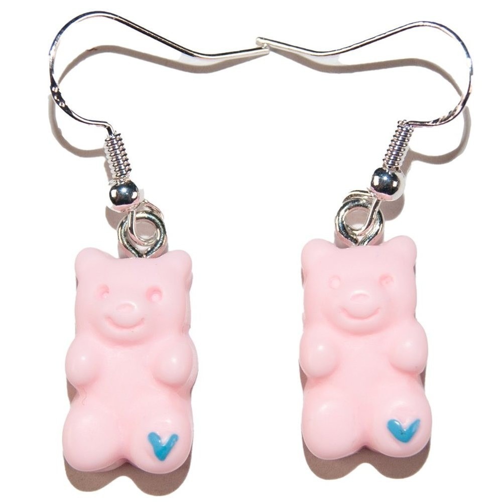 Handmade Bear Earrings Pastel Pink Lightweight Resin Hypoallergenic 925